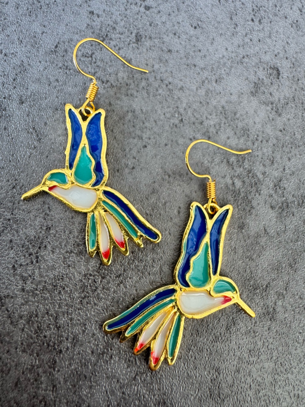 Gold-Tone Multicolor Hummingbird Enamel Drop Earrings - Blue & Green - Picture 2 of 5